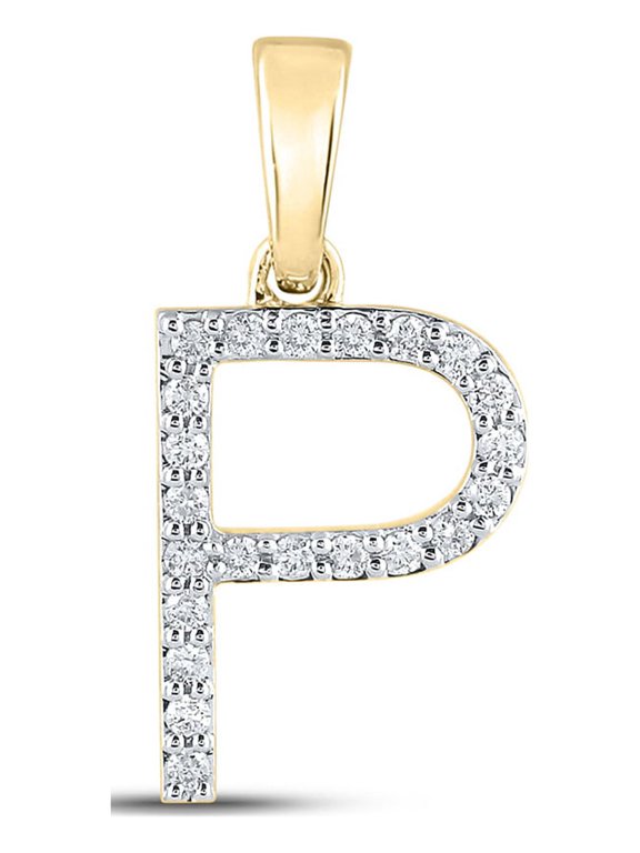 14kt Yellow Gold Womens Round Diamond P Initial Letter Pendant 1/6 Cttw