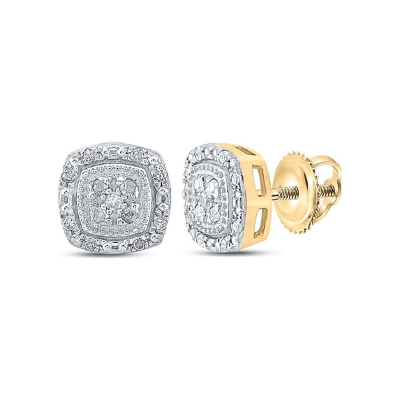 14kt Yellow Gold Womens Round Diamond Square Earrings 1/10 Cttw