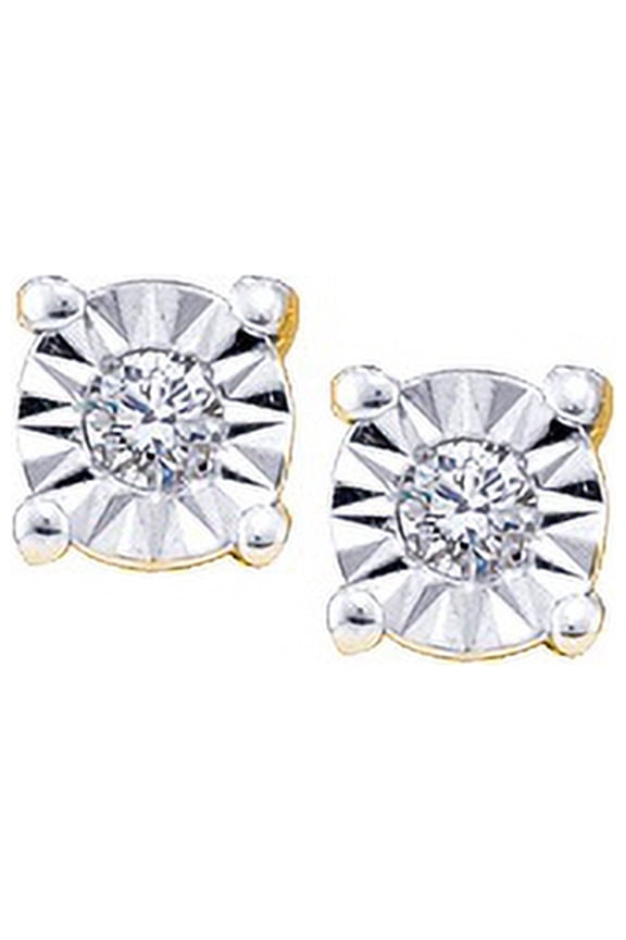 14kt Yellow Gold Womens Round Illusion-set Diamond Solitaire Screwback Earrings 1/20 Cttw = .05 Cttw (I3 Clarity, round cut)