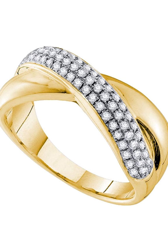 14kt Yellow Gold Womens Round Pave-set Diamond Crossover Band Ring 3/8 Cttw