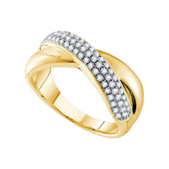 14kt Yellow Gold Womens Round Pave-set Diamond Crossover Band Ring 3/8 Cttw