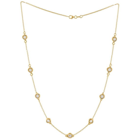 14kt yellow gold diamonds by the yard necklace features 1.85 cts tw of white round diamonds, 9 stones