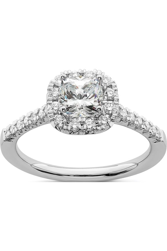 14kw Lab Grown Dia VS/SI Colorless S/M Cushion Halo Eng. Ring