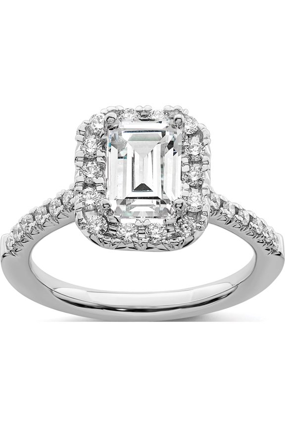 14kw Lab Grown Dia VS/SI Colorless S/M Emerald Halo Eng. Ring