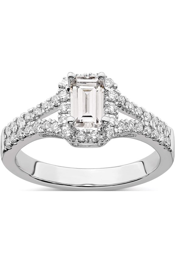 14kw Lab Grown Dia VS/SI Colorless S/M Emerald Halo Eng. Ring