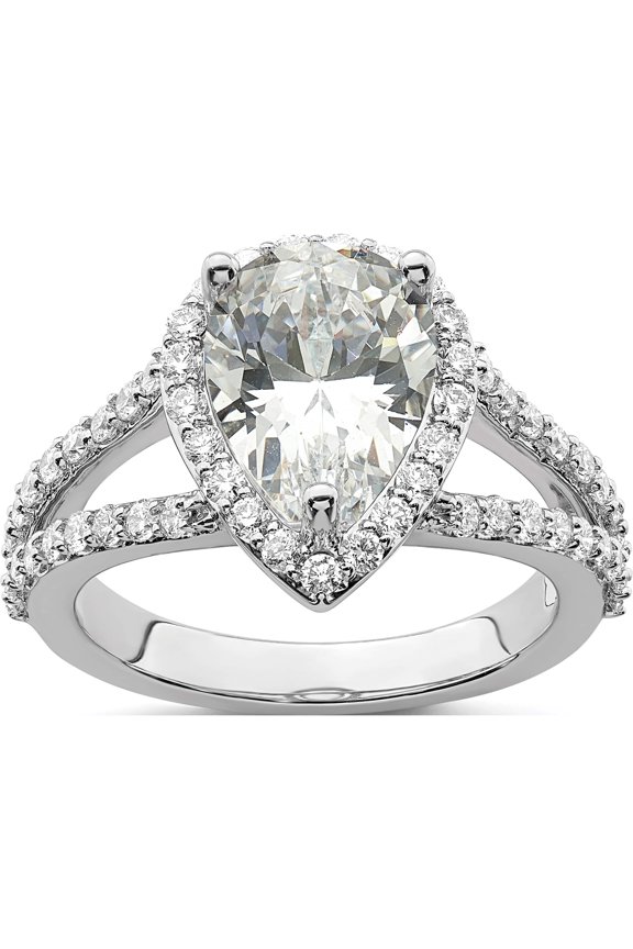 14kw Lab Grown Dia VS/SI Colorless S/M Pear Halo Eng. Ring