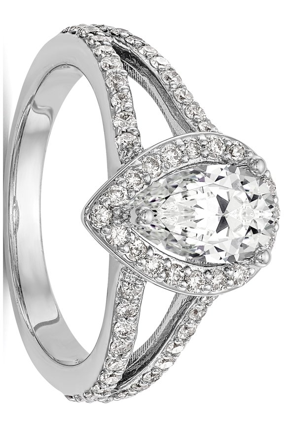 14kw Lab Grown Dia VS/SI Colorless S/M Pear Halo Eng. Ring