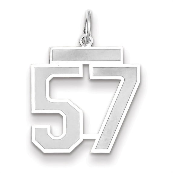 14k White Gold Satin Brush Finish Medium Size Number 57 Charm Pendant