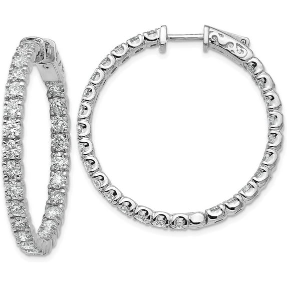 14kw White Gold Oro Spotlight Lab Grown Dia. SI+, H+, Round Hoop w/Safety Lock Earrings - 11.8gm