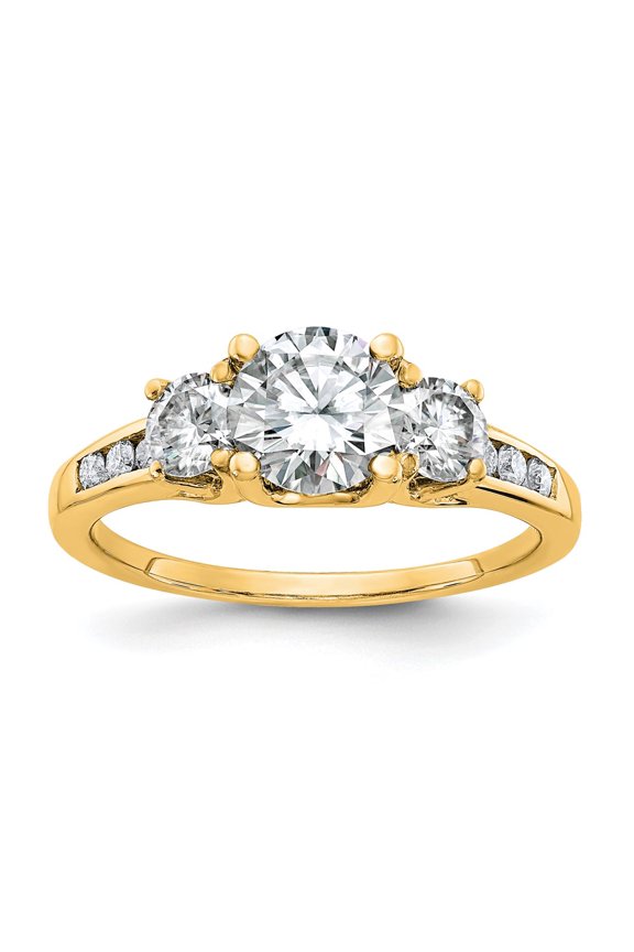 14ky 1.50ct. Three Stone with Side Stones G H I True Light Moissanite Ring