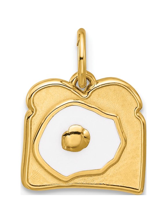 14K Yellow Gold White Enameled Fancy Egg on Toast Charm