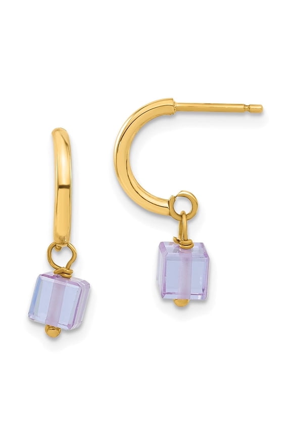 14ky Purple CZ Dangle C-Hoop Earrings