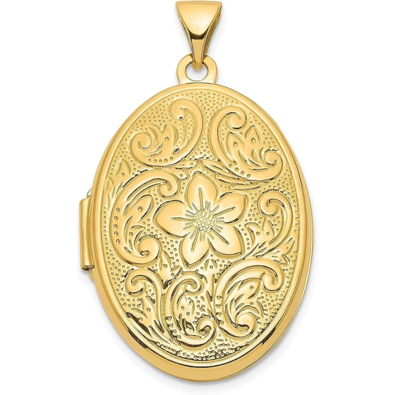 14ky Yellow Gold Reversible Floral Swirl Design 26mm Oval Locket - 33.25mm