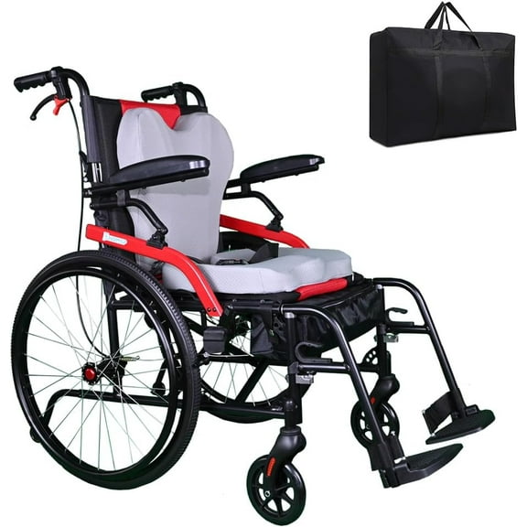 14lb Magnesium Ultra Lightweight Wheelchair 20 inch seat with Flip Back Arms,Portable Wheelchair with Travel Bag,Travel Wheelchairs for Adults,250Ib Weight Capacity, Black