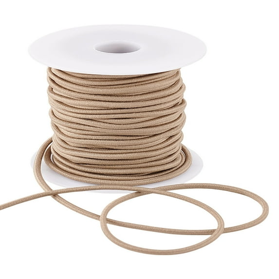 14m Round Elastic Cord with Fibre Outside and Rubber Inside Tan 2mm about 14m/roll