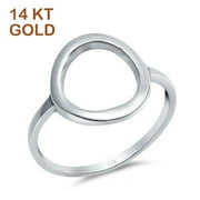 BLUE APPLE JEWELRY 14mm 14K Gold Circle O Simple Plain Open Ring Wedding Band Size -6