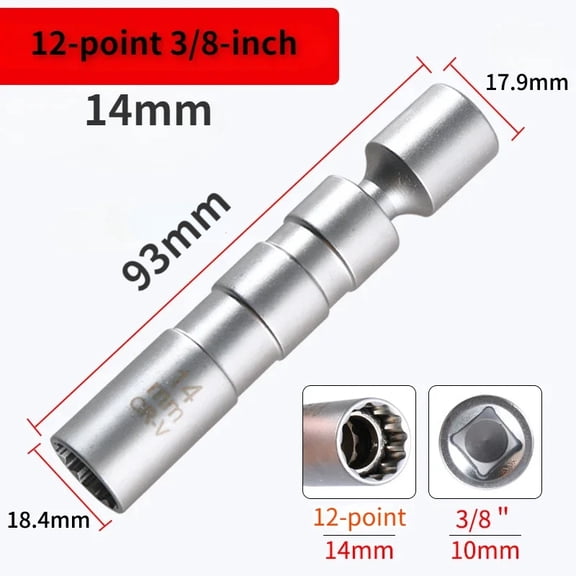 14mm 16mm Magnet Spark Plug Removal Tool Wrench Sleeve 3/8" 12-Point Swivel Candle Key 16mm Long Extension Socket Kit Tools