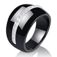 thumbnail image 1 of 14mm Black/White Ceramic Wedding Band Rings Women's White AAA Cz Ring Sz 6 7 8 9, 1 of 6
