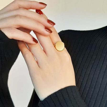 14mm Chunky Personalize Round Top Signet Ring for Men Glossy Heavy 14K Yellow Gold Stamp Ring Punk