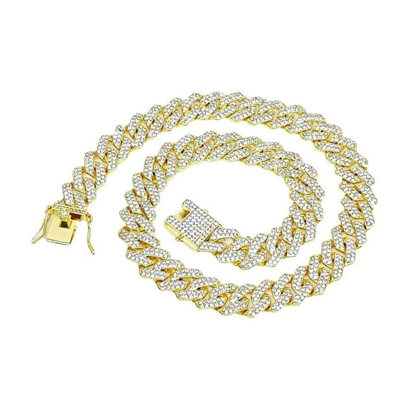 14mm Coarse Encryption Full Diamond Cuban Chain Necklace Alloy Hop Jewelry