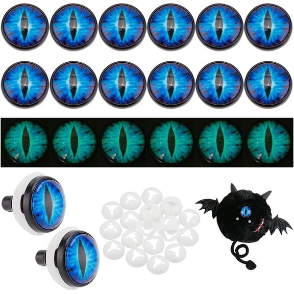 14mm Craft Safety Eyes 20PCS Glow in The Dark Crochet Eyes Luminous Dragon Eyes Plastic Craft Crochet Eyes with Tray for DIY Crochet Stuffed Animal Teddy Bear Halloween Decor Making