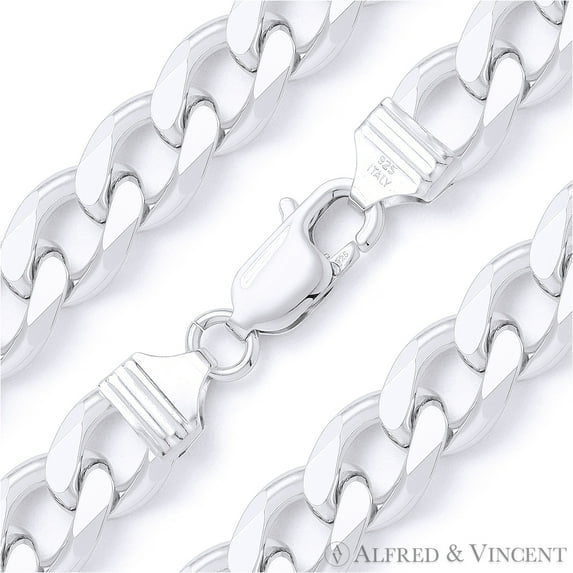 14mm Cuban / Curb Link Italian Chain Bracelet in .925 Sterling Silver