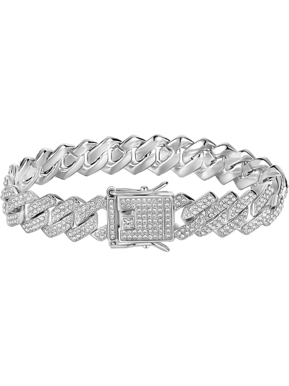 14mm Cuban Link Bracelet For Men Women Silver/Gold/Rose Gold Bracelets Iced Out Miami Cuban Bracelet Hip Hop Jewelry Gift