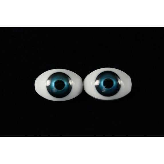14mm Gold Blue/green 2pcs Glastic Realistic Doll Eyes Oval Made in Japan