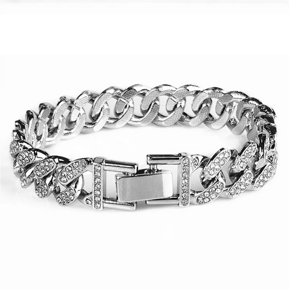 14mm Hip Hop Shiny Cuban Link Chain Bracelets Women Men Gold Color Rhinestone Iced Out Chain Bracelets Punk Wristband Jewelry GC