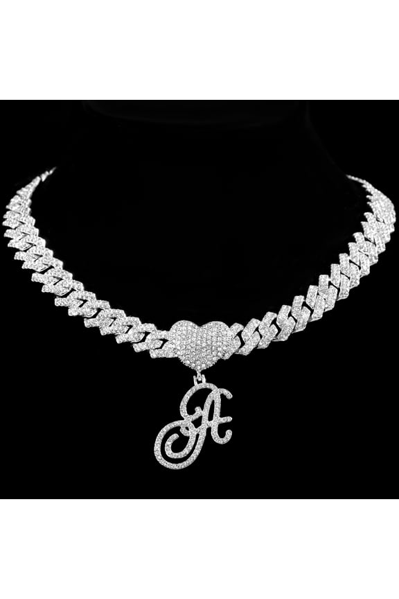 14mm Iced Out A-Z Cursive Initial Letter Pendant Cuban Necklace For Women Men Hip Hop Bling Crystal Cuban Chain Necklace Jewelry QHY
