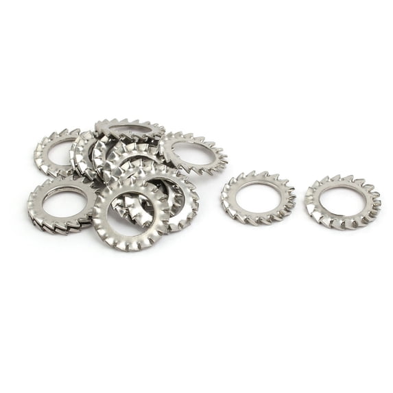 14mm Inner Dia 304 Stainless Steel External Tooth Lock Washer Silver Tone 15pcs