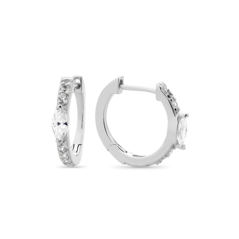Diamond Shape CZ Huggie in Sterling Silver Diamond Shape CZ Huggie in Sterling Silver