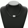 thumbnail image 1 of 14mm Miami Cuban Chain Letter Necklace for Men, Black Stainless Steel, Iced Out, Hip Hop Rapper Jewelry with Button Clasp, 1 of 6