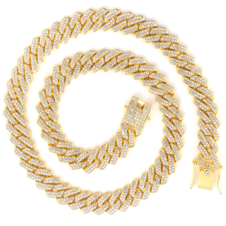 14mm Prong Miami Cuban Link Chain Iced Out Necklace Silver Color