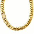 thumbnail image 1 of 14mm Stainless Steel Miami Cuban Chain A-Z Letter Necklace for Unisex Hip Hop Bling Iced Out Button Rapper Jewelry, 1 of 7