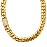 14mm Stainless Steel Miami Cuban Chain A-Z Letter Necklace for Unisex Hip Hop Bling Iced Out Button Rapper Jewelry