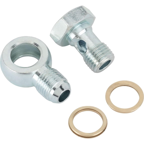 Speedway Motors 14mm to Male AN6 Banjo Bolt Fitting for Power Steering Pump 90 Degree Steel Zinc Coated Includes Washers Universal Fit for Tight Spaces