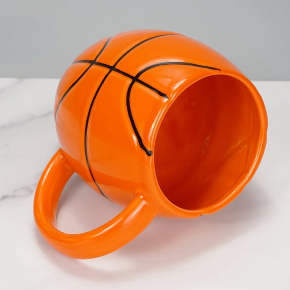 EPFamily 14oz 3D Basketball Ceramic Mug, Novelty Orange Sports Coffee Cup with Large Comfort Handle, Basketball Coach Appreciation Gift for Men, Sports Fan Dad Husband