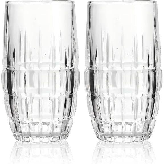 14oz Barrel-Shaped Lead-Free Highball Glasses Set of 4, Heavy Base Anti-Tipping Tall Drinking Glass Cups, Dishwasher Safe Glassware for Cocktail Iced Coffee Daily Use