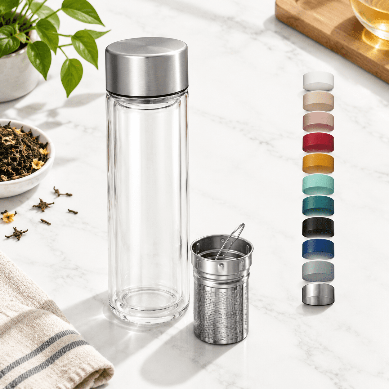 14oz Double Wall Borosilicate Glass Water Bottle with Stainless Steel ...