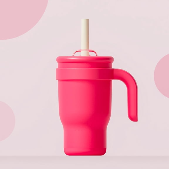 14oz Insulated Coffee Mug with Handle & Straw - Aesthetic Small Tumbler for Women, Double Wall Stainless Steel Cup, Pastel Vibrant Silicone Boot Sleeve, Splash Proof Lid, Fits Cup Holder Drinking Cup