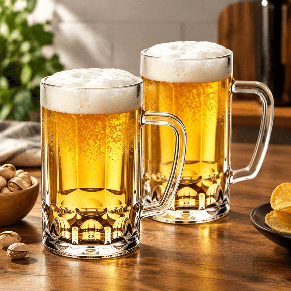 14oz Plastic Beer Mugs with Handle Set of 2, Reusable Unbreakable Beer Stein Drinking Glasses Cups