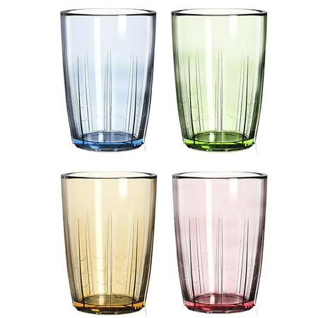 BAKER DEPOT 14oz Durable Acrylic Tumblers, Stackable Unbreakable Reusable Shatterproof Glasses, Set of 4