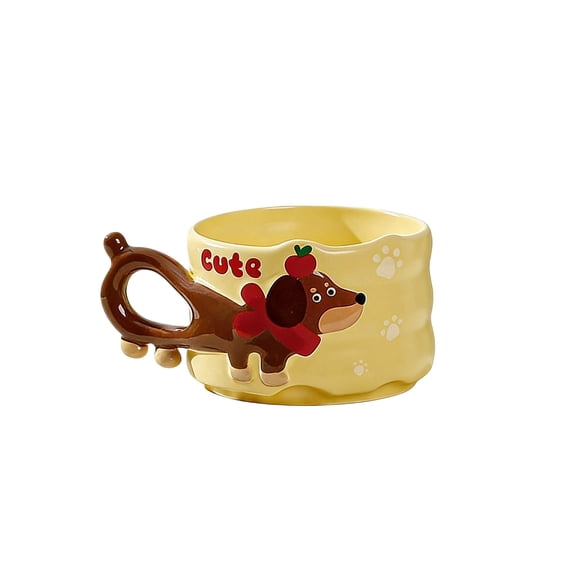 14oz Red Dachshund Ceramic Mug, 3D Dog with Green Bow & Apple Print, Dishwasher Safe, Cute Dog Lover Gift for Home Office