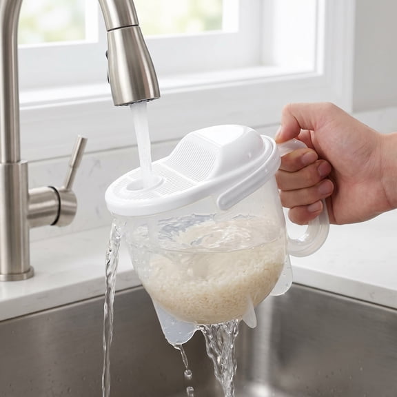 Rice Washer Strainer Bowl with Handle Plastic Grain & Vegetable Washing Bowl, Perfect for Rice Rinser, Beans, Pasta & Fruits