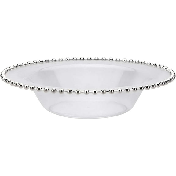 14oz Silver Beaded Clear Round Plastic Bowl - Elegant Disposable Serving Bowl for Weddings, Parties, and Special Events - Durable, Reusable Tableware - Perfect for Catering and Buffets (40)