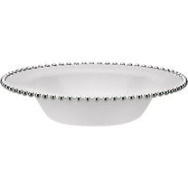 14oz Silver Beaded White Round Plastic Bowl - Elegant Disposable Serving Bowl for Weddings, Parties, and Special Events - Durable, Reusable Tableware - Perfect for Catering and Buffets (10)