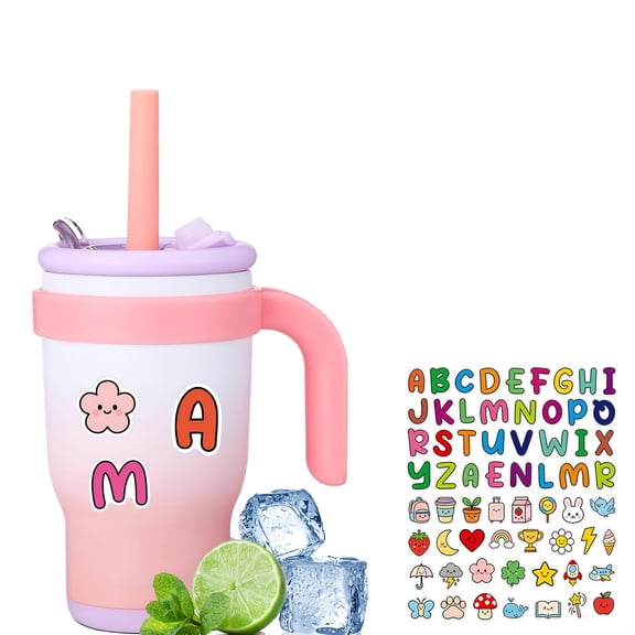 14oz Tumbler with Handle, Insulated Water Bottle with Straw And 2in 1 Lid, Stainless Steel Cup Travel Coffee Mug for Sports Office Gym Kitchen, Free Stickers