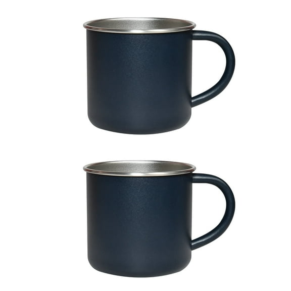 14oz stainless steel camping mug coffee cup with handle with Silver Rim for Coffee Tea Home Picnic Travel Indoor and Outdoor Activities  Navy Blue 2 pack