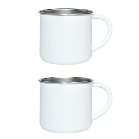 14oz stainless steel camping mug coffee cup with handle with Silver Rim for Coffee Tea Home Picnic Travel Indoor and Outdoor Activities white 2 pack